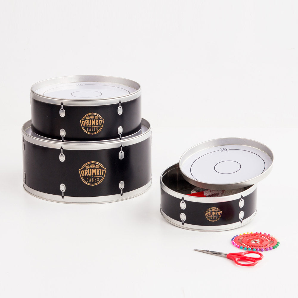 Drum-Style Storage Tin Set